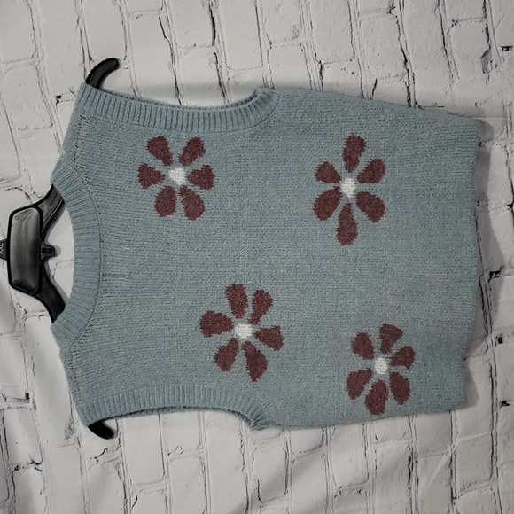 Hippie Rose Sweater Vest Blue Plum Flower New - Picture 5 of 5